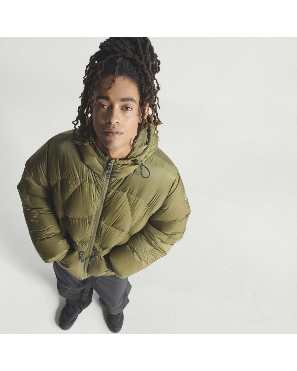 Adidas Green Eqt Full-Zip Hooded Short Puffer Jacket for men