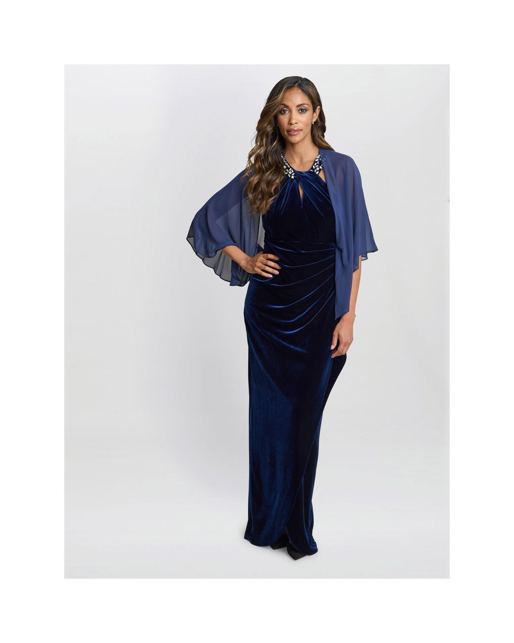 Gina Bacconi Blue Chiffon Waterfall Cover-Up Cape