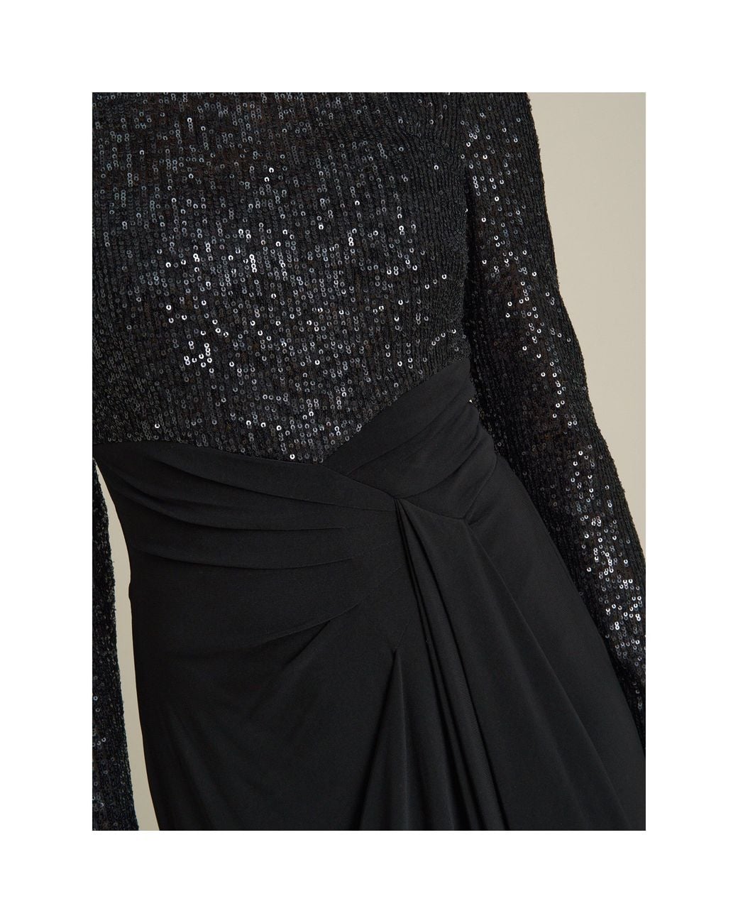 Gina Bacconi Black Steffi Sequin Ruched Draped Maxi Dress