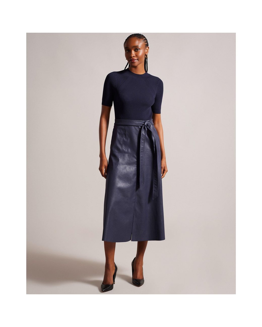 Ted Baker Blue Mock Midi A Line Dress