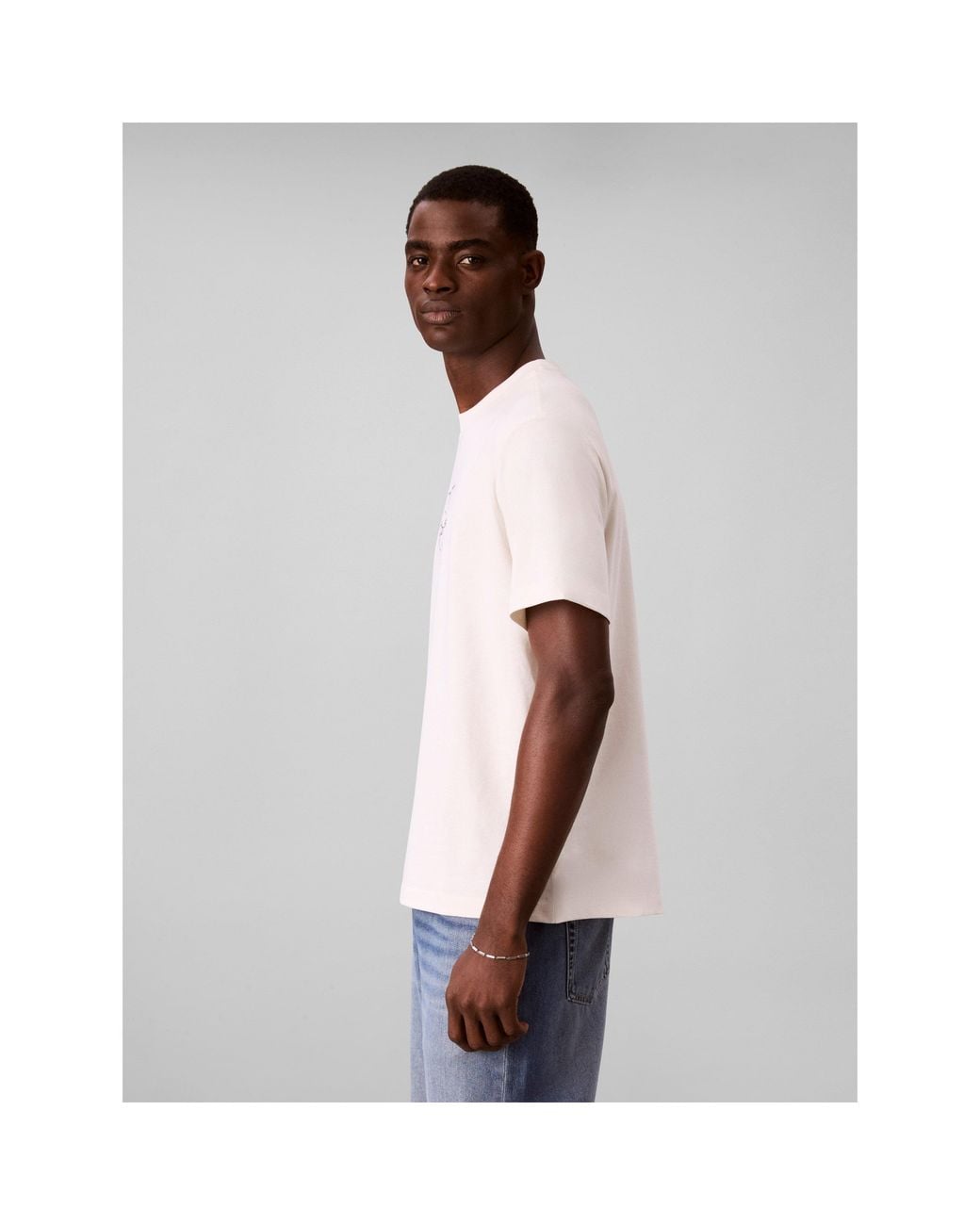 Calvin Klein White Distressed Monogram Logo Cotton Short-Sleeve T-Shirt for men