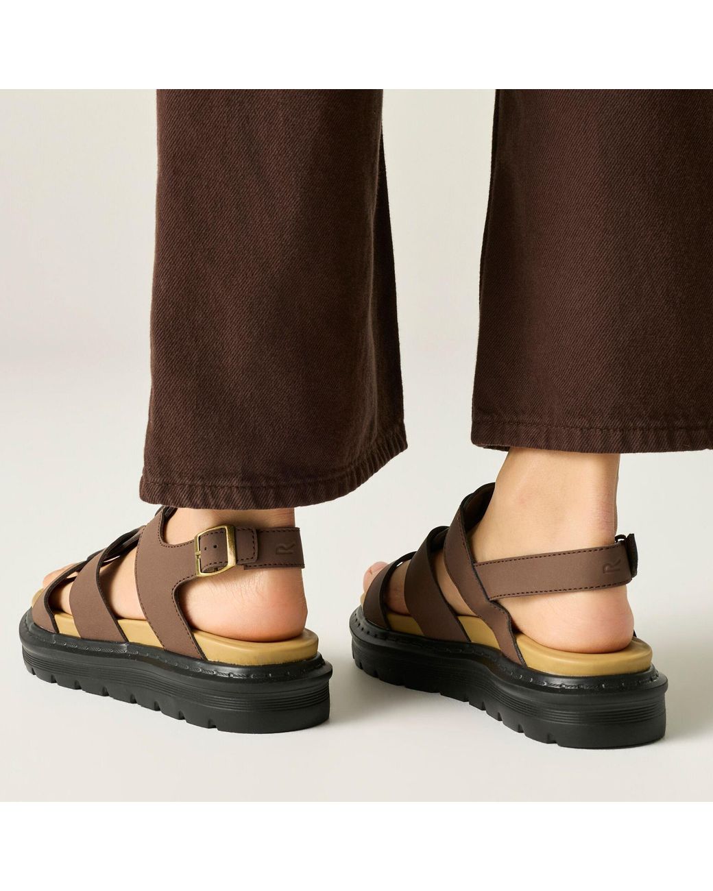 Regatta Brown Palma Synthetic Leather Heeled Platform Sandals