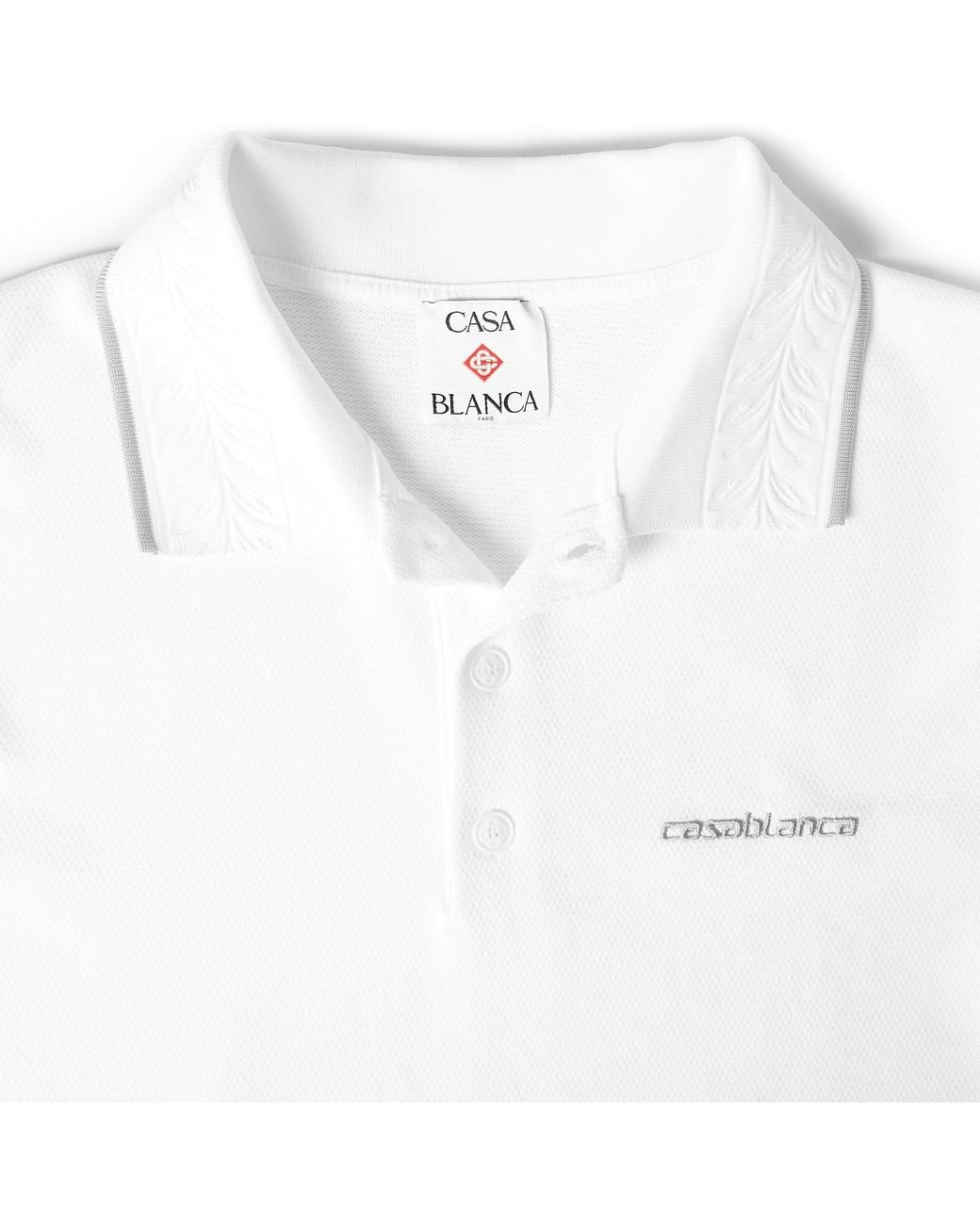 Casablanca White Embroidered Laurel Short Sleeve Polo Shirt for men