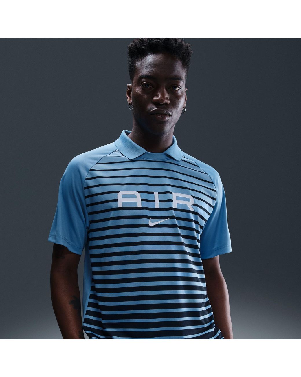 Nike Blue Air Striped Short-Sleeve Regular Fit T-Shirt for men