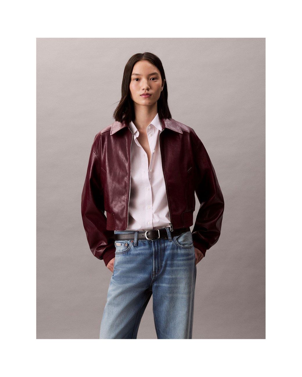 Calvin Klein Brown Cropped Faux Leather Jacket