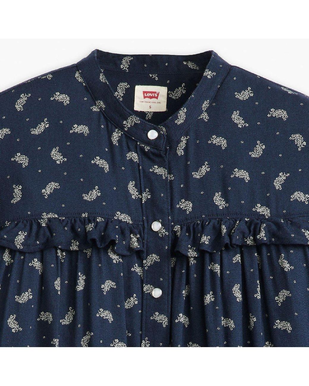 Levi's Blue Levi's Gianna Mock Neck Ruffle Sleeve Peasant Blouse