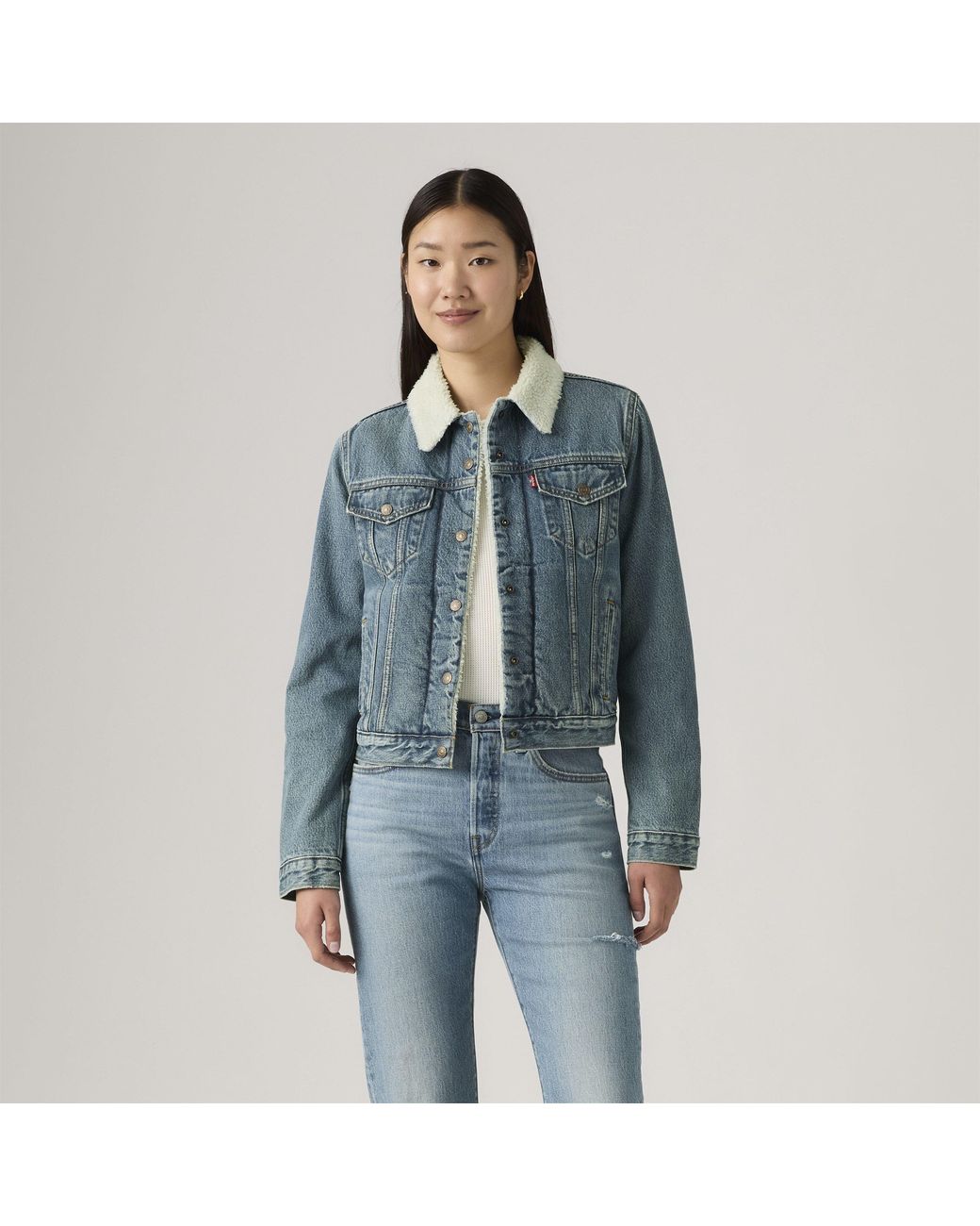 Levi's Blue Sherpa Trucker Denim Slim-Fit Jacket
