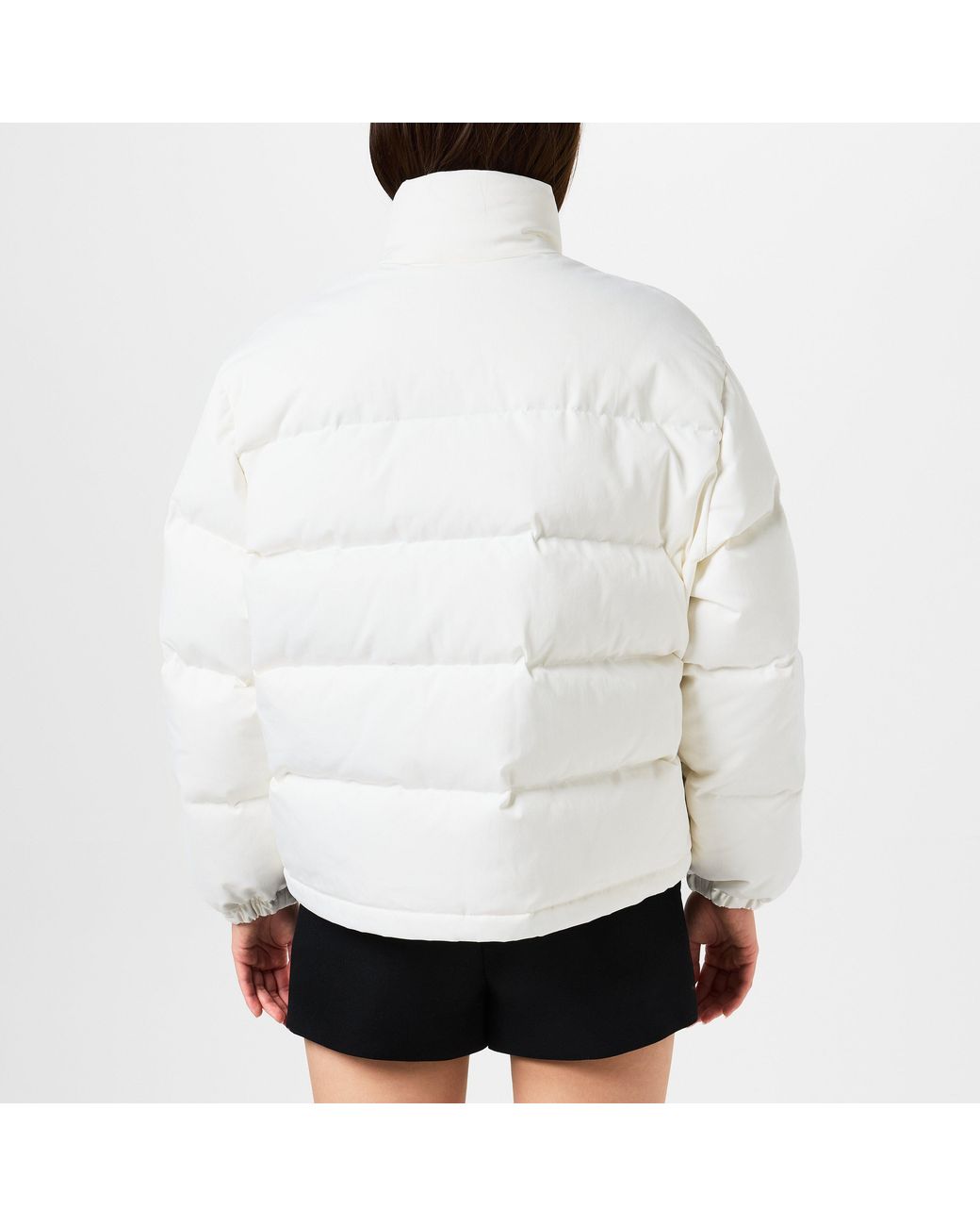 Gucci White Twill Bomber Water Resistant Goose Down Stand Collar Short Puffer Jacket