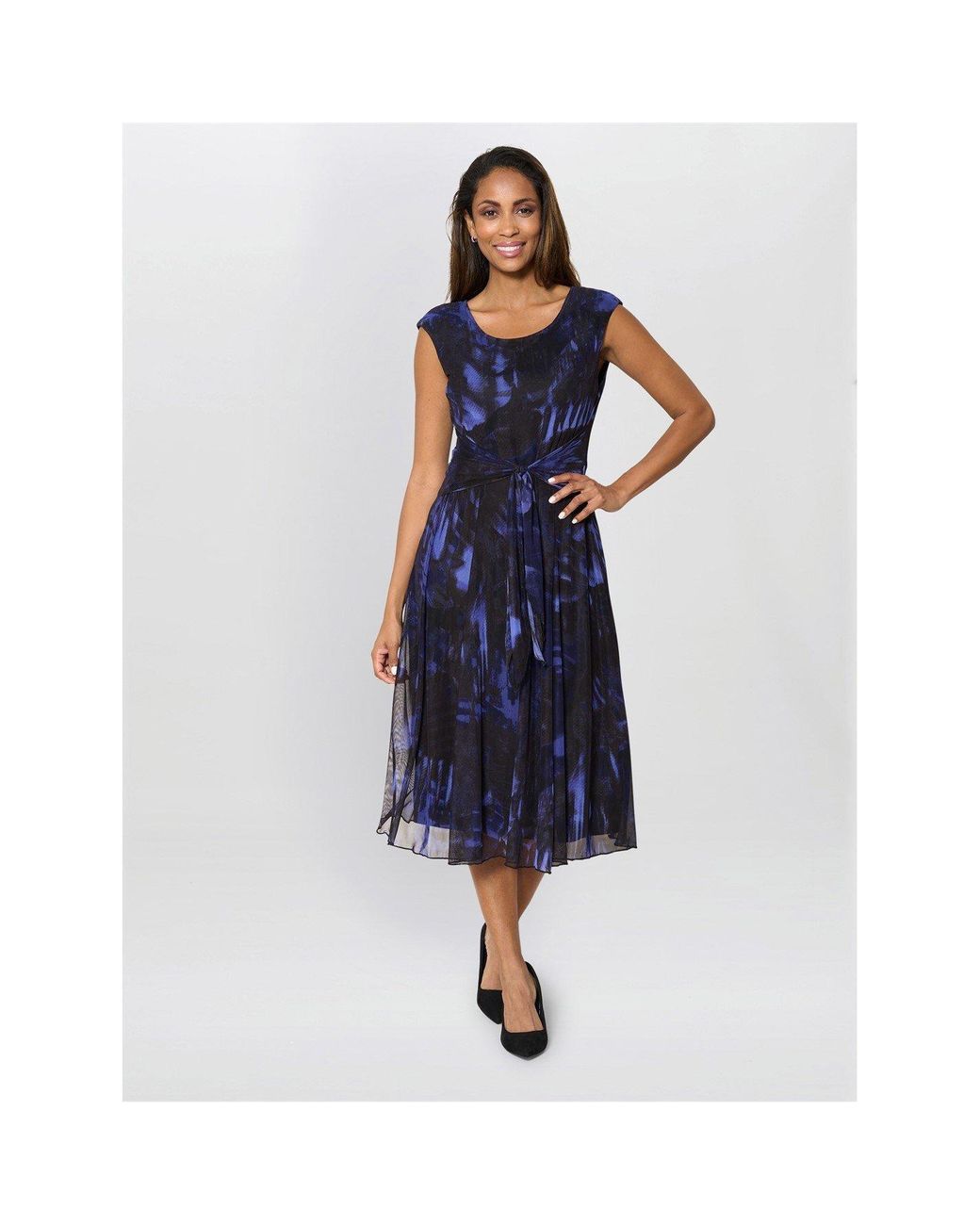 Gina Bacconi Blue Winnie Pleated Midi Dress