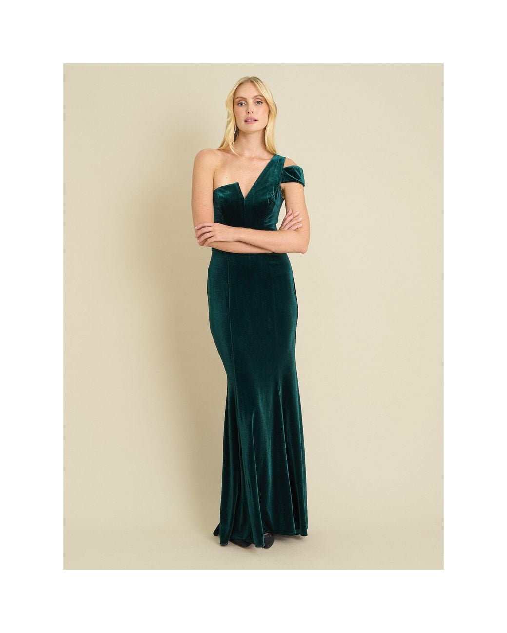 Gina Bacconi Blue Ruthie Velvet One Shoulder Maxi Dress