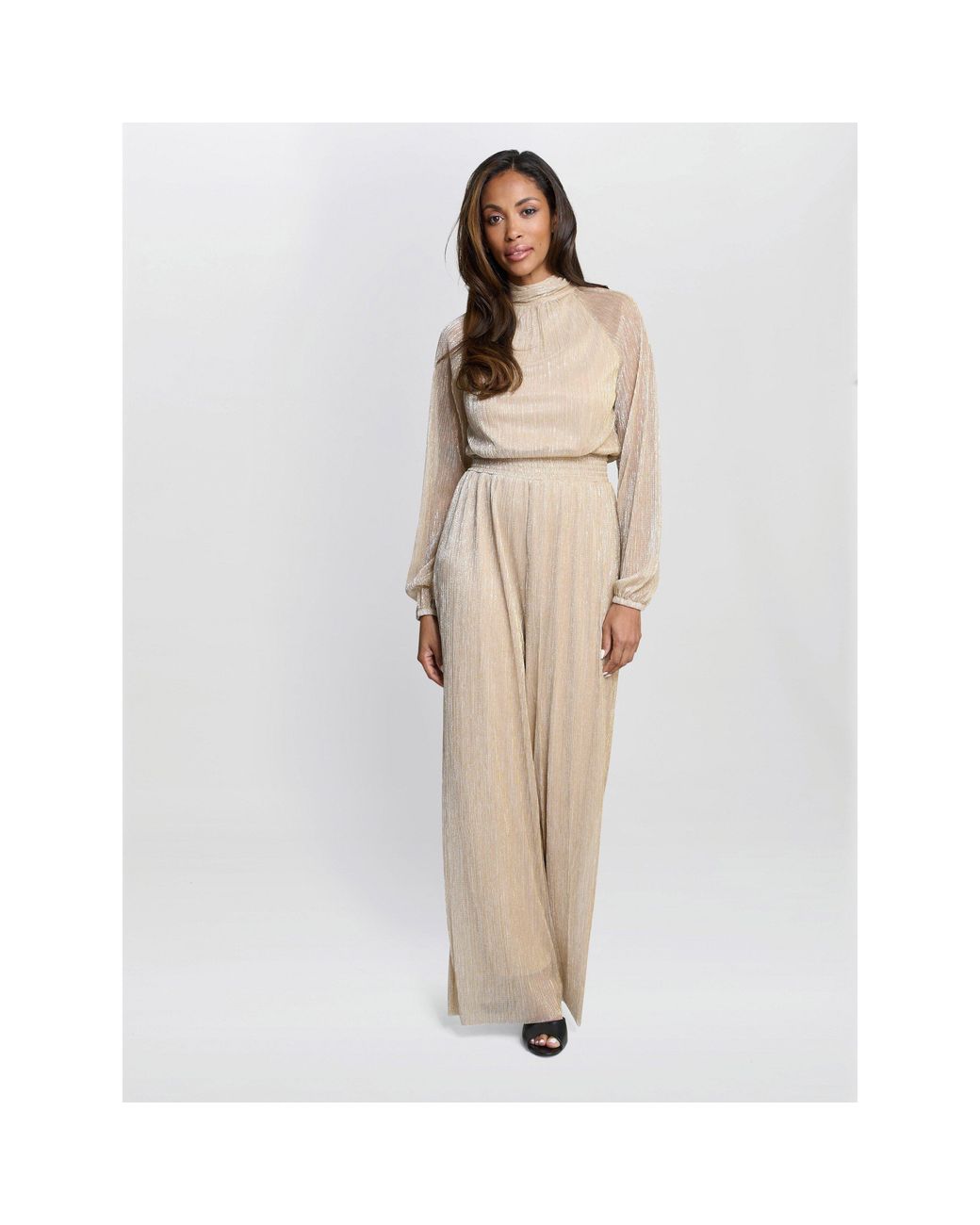 Gina Bacconi Natural Kylie Metallic Knit Jumpsuit