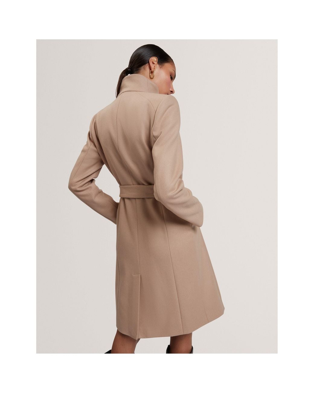Ted Baker Natural Rose Belted Midi Wool Long Sleeve Coat