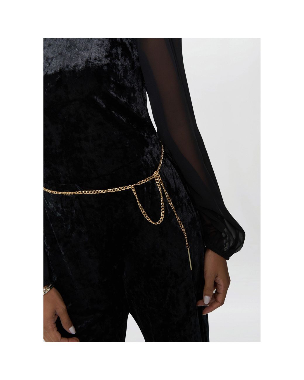 Gina Bacconi Black Alaska Velvet Jumpsuit With Sheer Sleeve