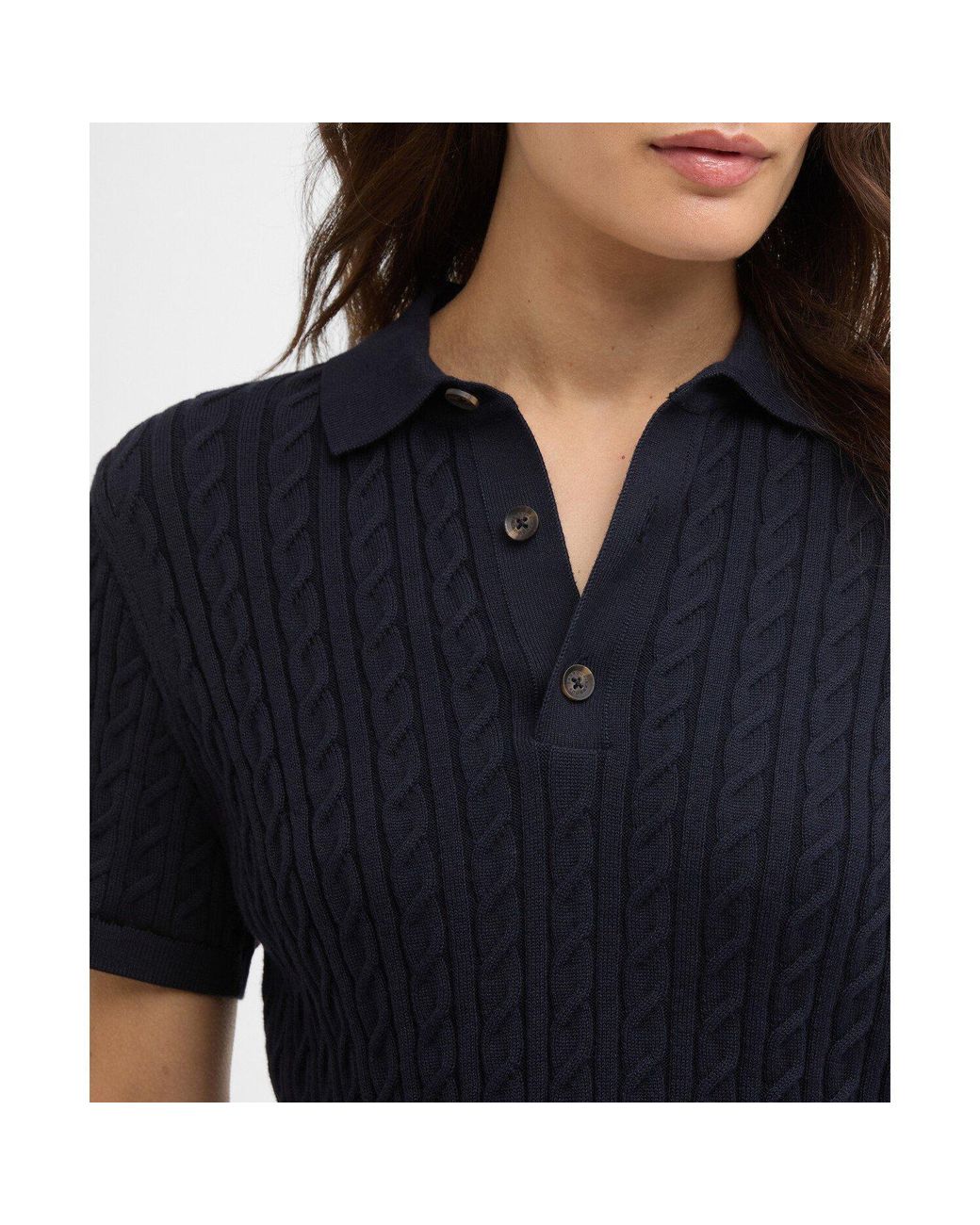 Barbour Blue Hartland Short Sleeve Polo Neck Jumper