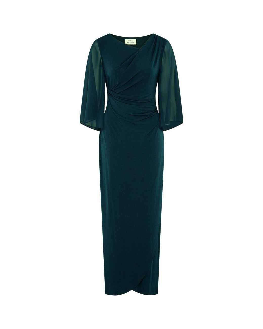 Gina Bacconi Green Donatella Chiffon Sleeve Maxi Dress