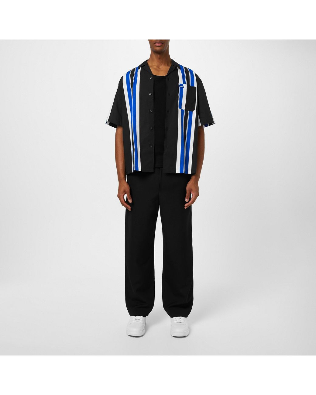 HUGO Blue Eligino Short-Sleeve Patterned Shirt for men