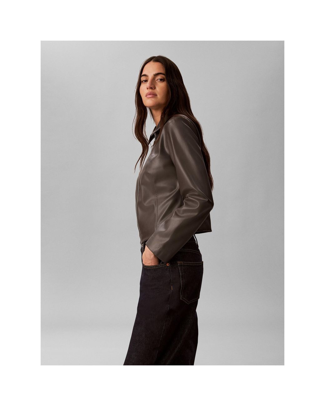 Calvin Klein Gray Faux Leather Jacket