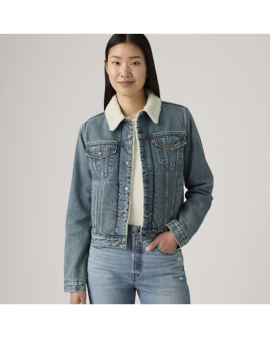 Levi's Blue Sherpa Trucker Denim Slim-Fit Jacket