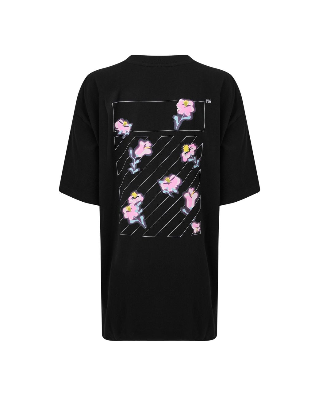 L/AB Off White Black Floral Cotton Short-Sleeve Oversized T-Shirt