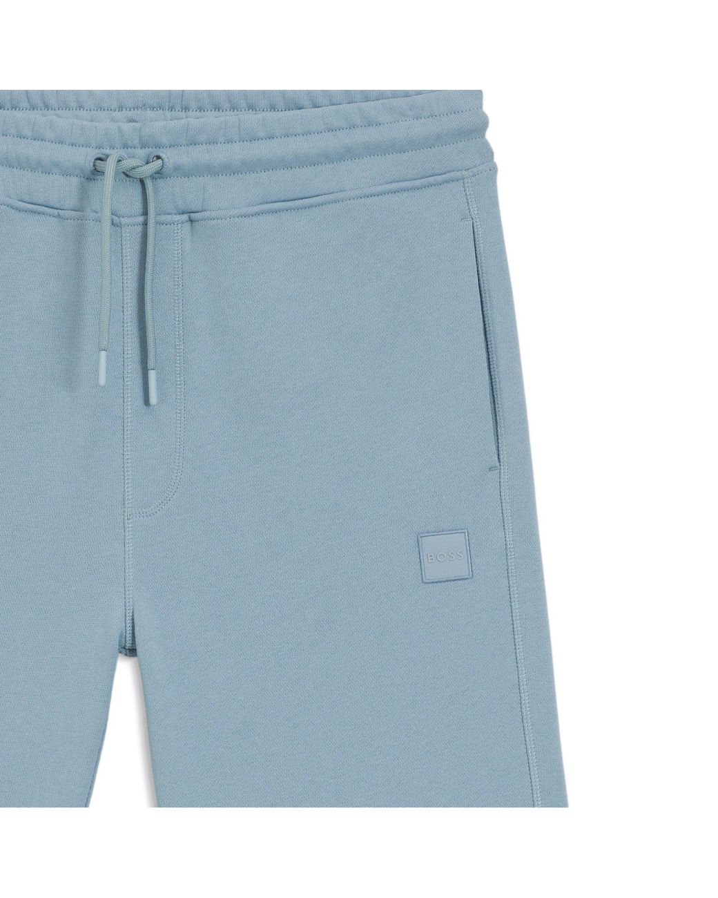 Boss Blue Mid-Length Elasticated Drawstring Fleece Shorts for men