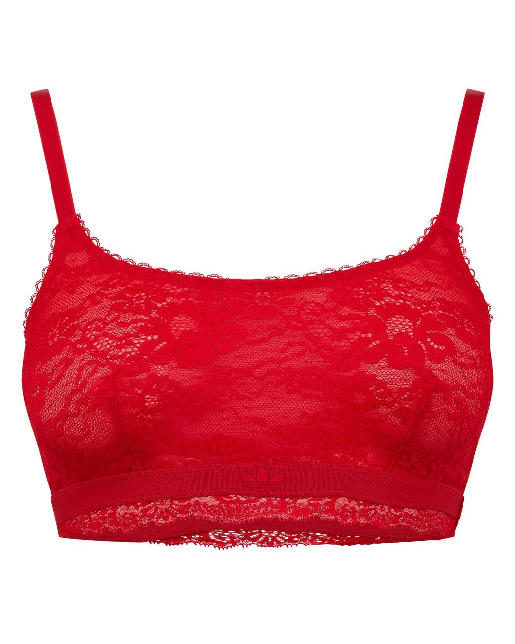Adidas Originals Red Lace Bralette With Rubber Sealed Logo Front
