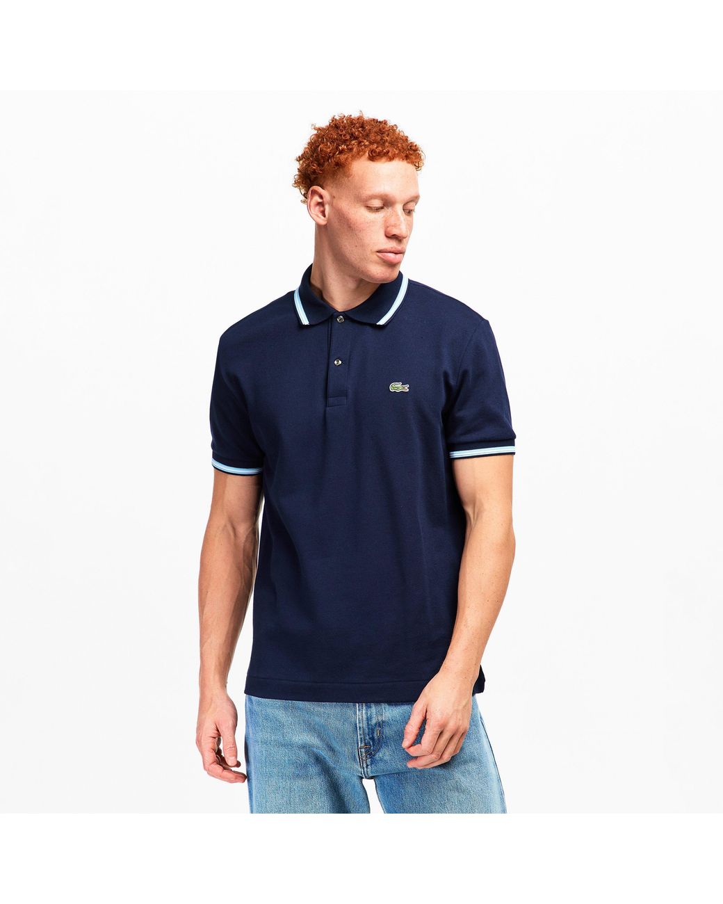 Lacoste Blue Tipped Short-Sleeve Polo Shirt for men
