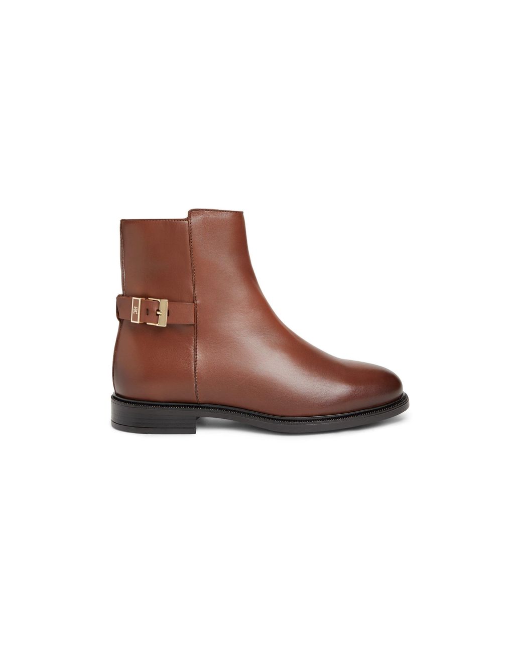 Tommy Hilfiger Brown Buckle Leather Heeled Ankle Boots