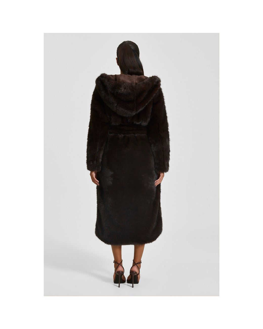 Mars the Label Black Maple Faux Fur Hooded Belted Oversized-Fit Teddy Coat