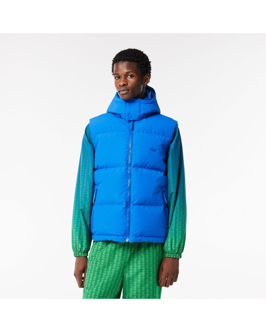 Lacoste Blue Puffer Quilted Zip Through Gilet for men