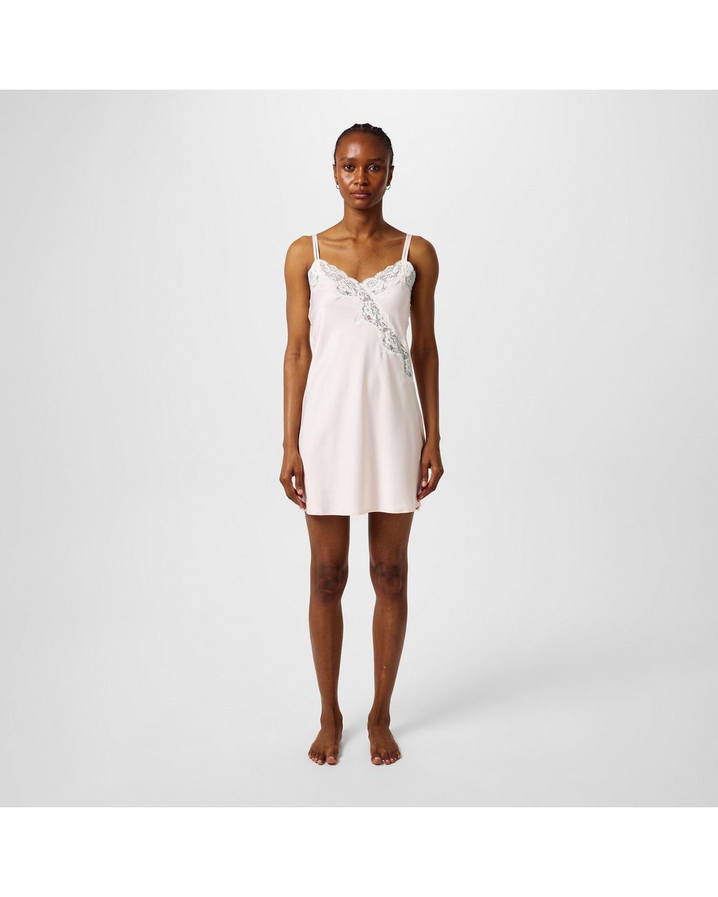 Ralph Lauren White Satin Lace-Trim Chemise