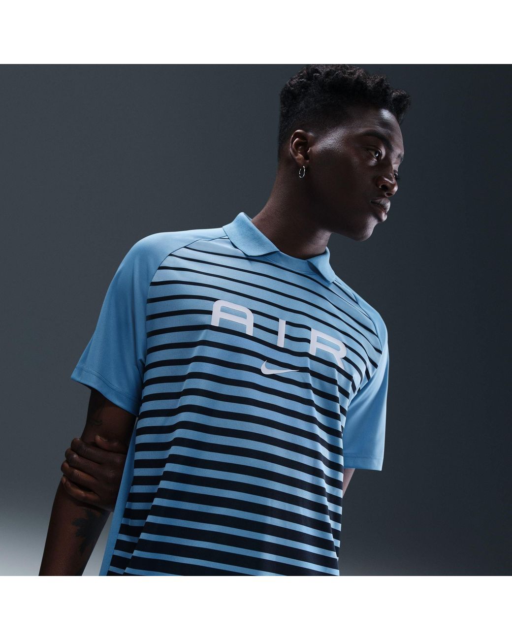 Nike Blue Air Striped Short-Sleeve Regular Fit T-Shirt for men