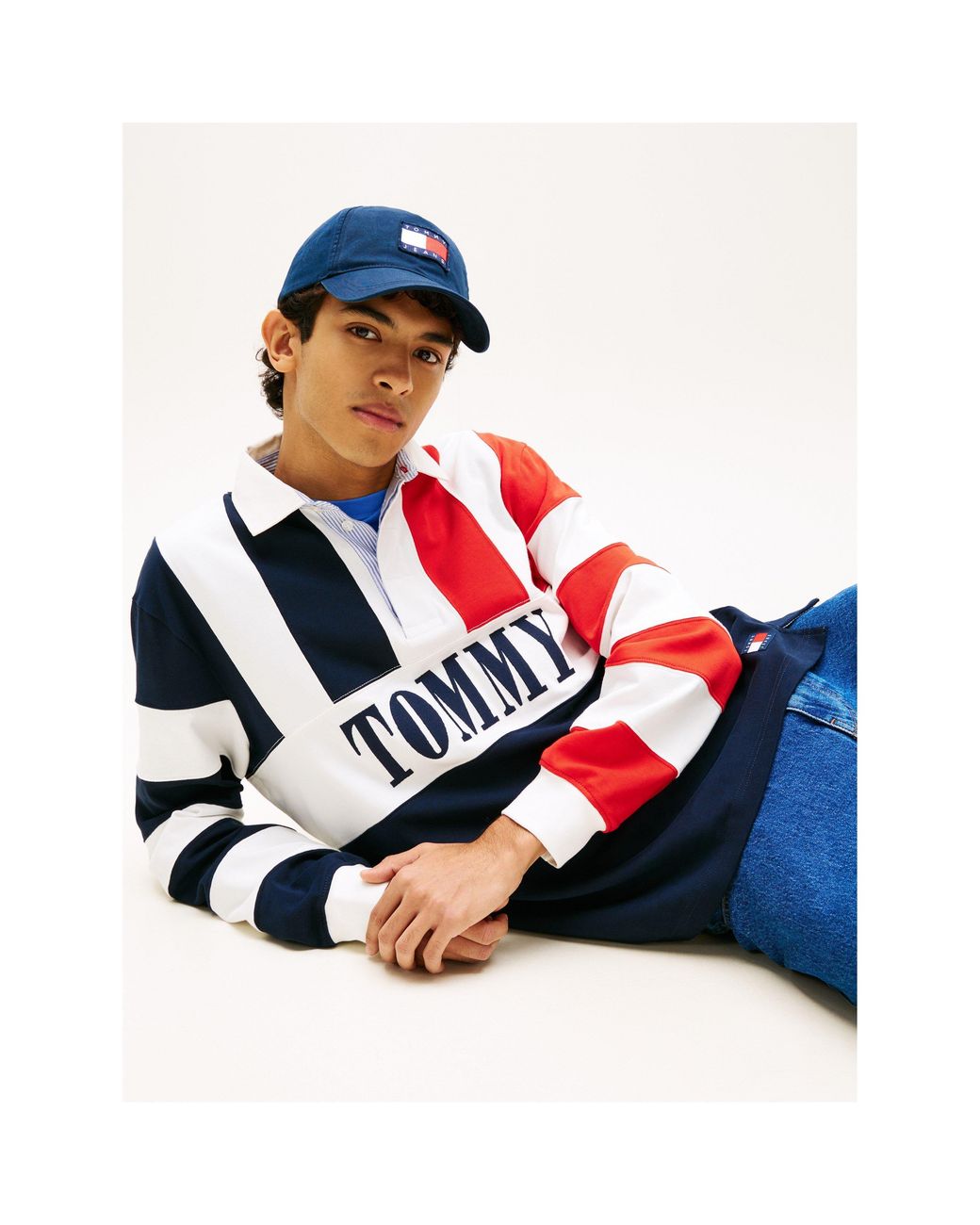 Tommy Hilfiger Blue Colour-Blocked Rugby Shirt for men