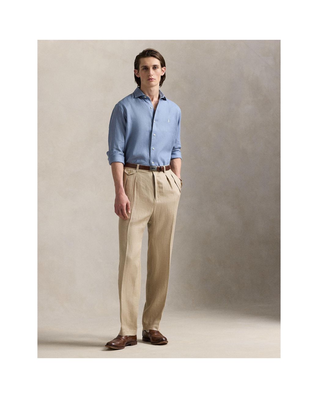 Ralph Lauren Blue Linen Long Sleeve Shirt for men