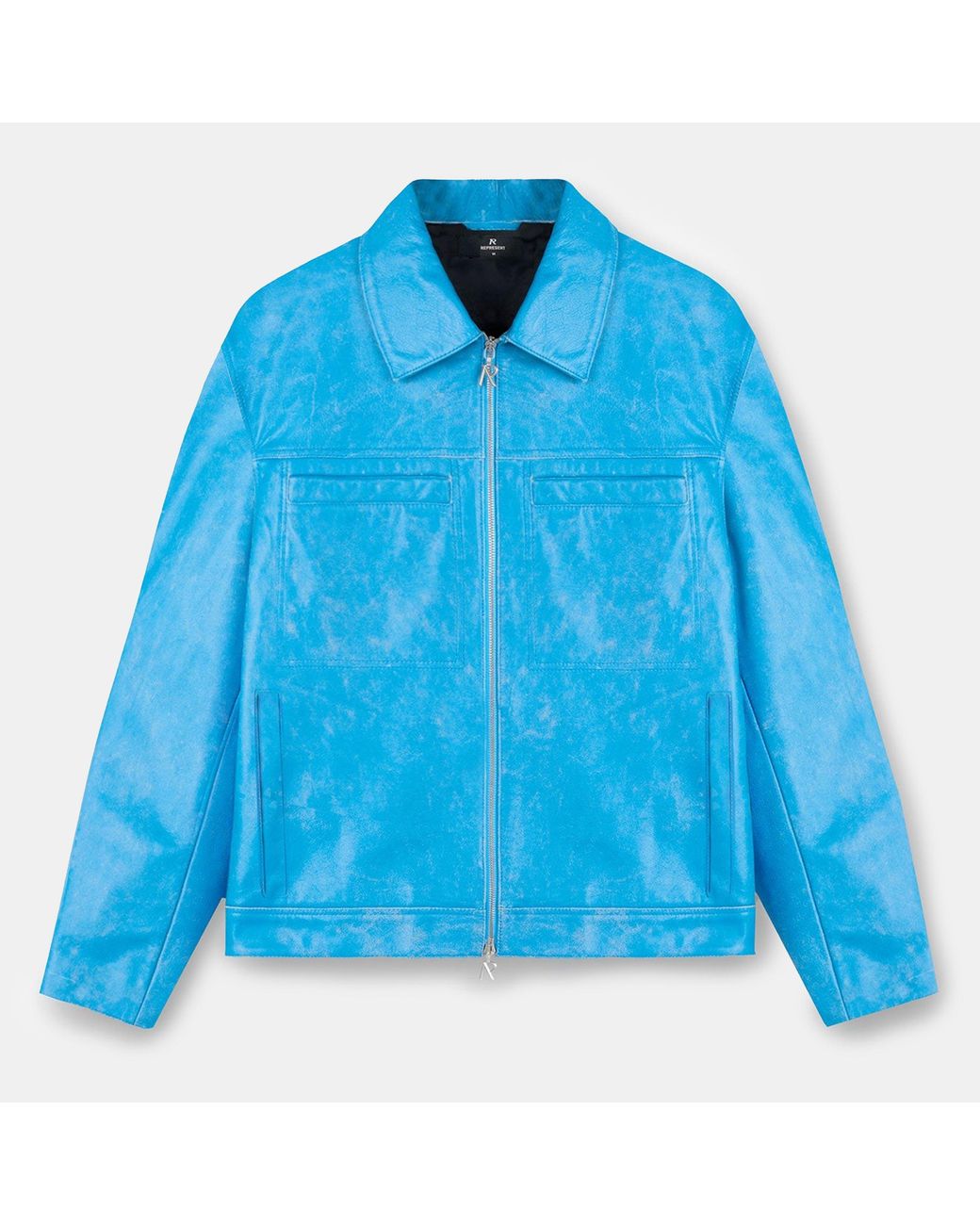 Represent Blue Leather Panelled Tailored Fit Jacket for men