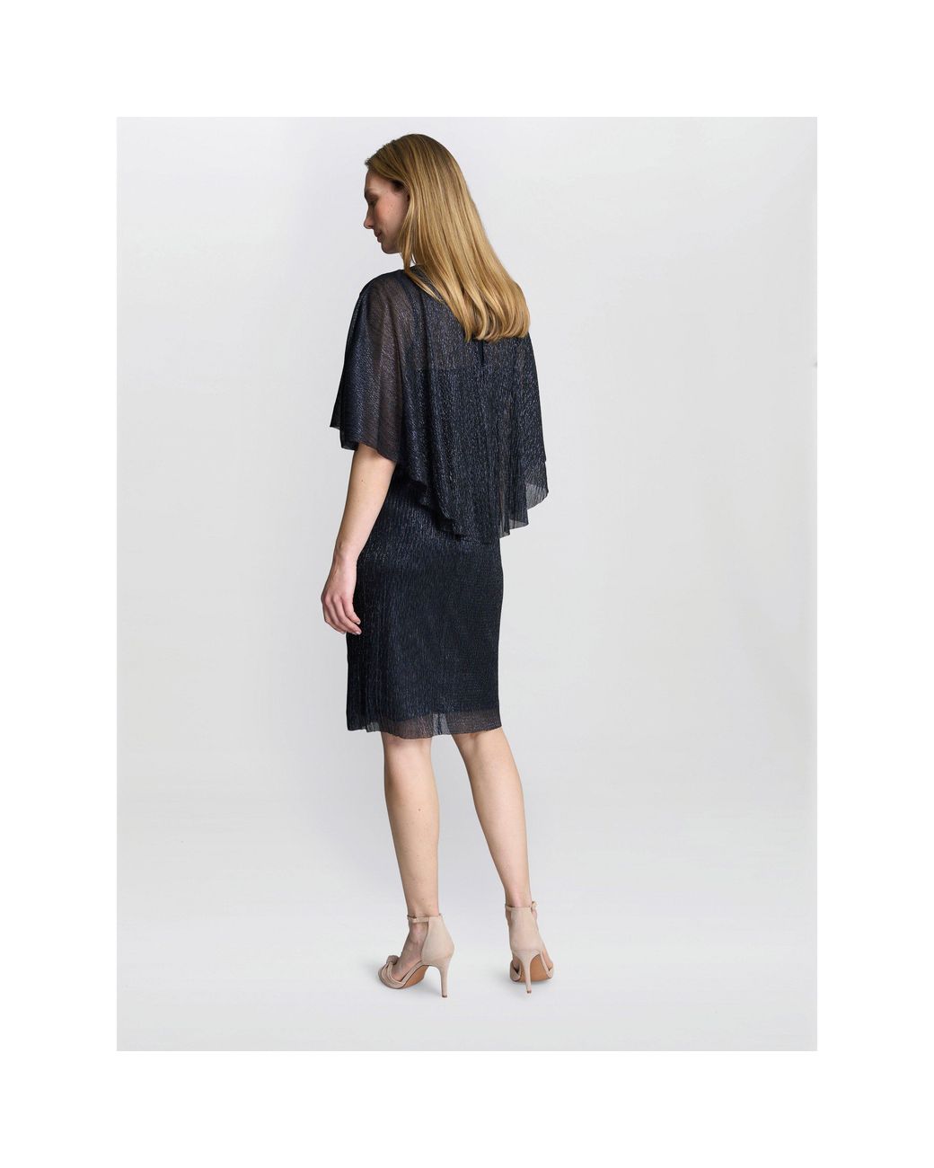 Gina Bacconi Blue Sonya Pleated Dress With Brooch