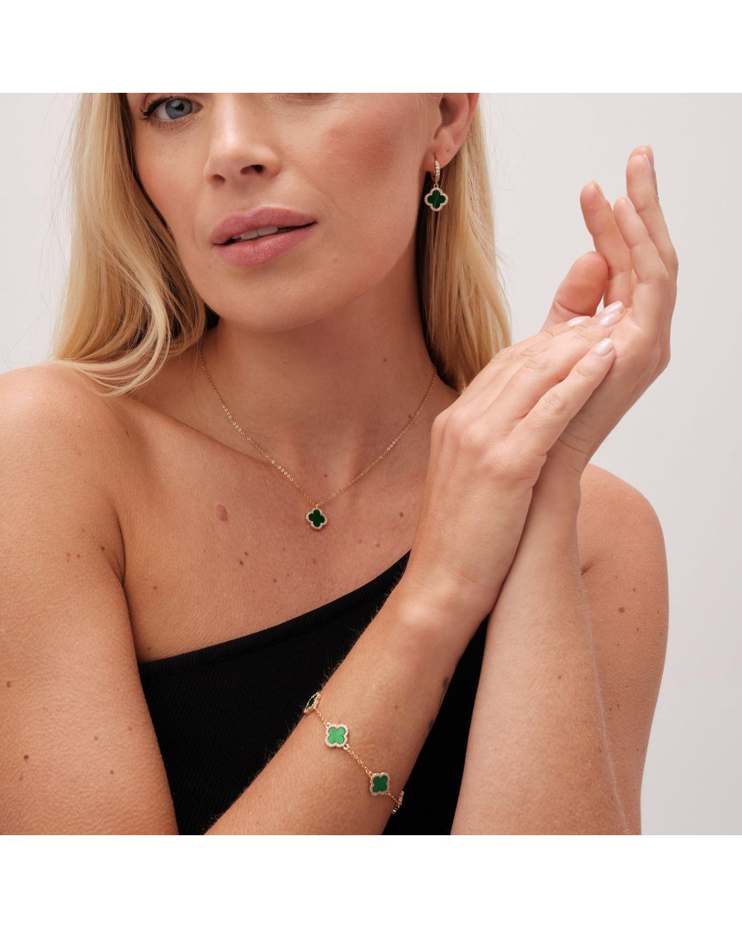 Jon Richard Green Plated Cz Malachite Clover Bracelet