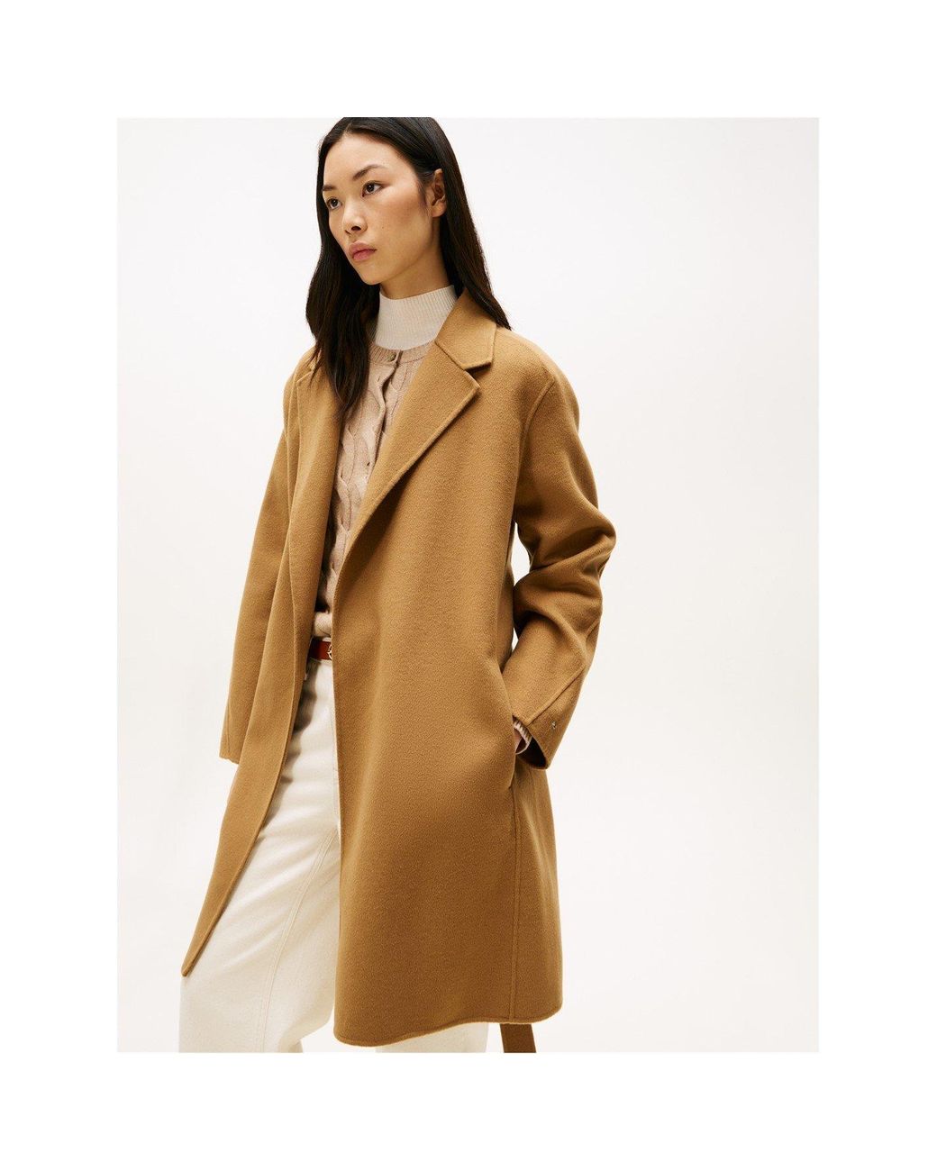 Tommy Hilfiger Natural Belted Double-Breasted Tailored Fit Overcoat