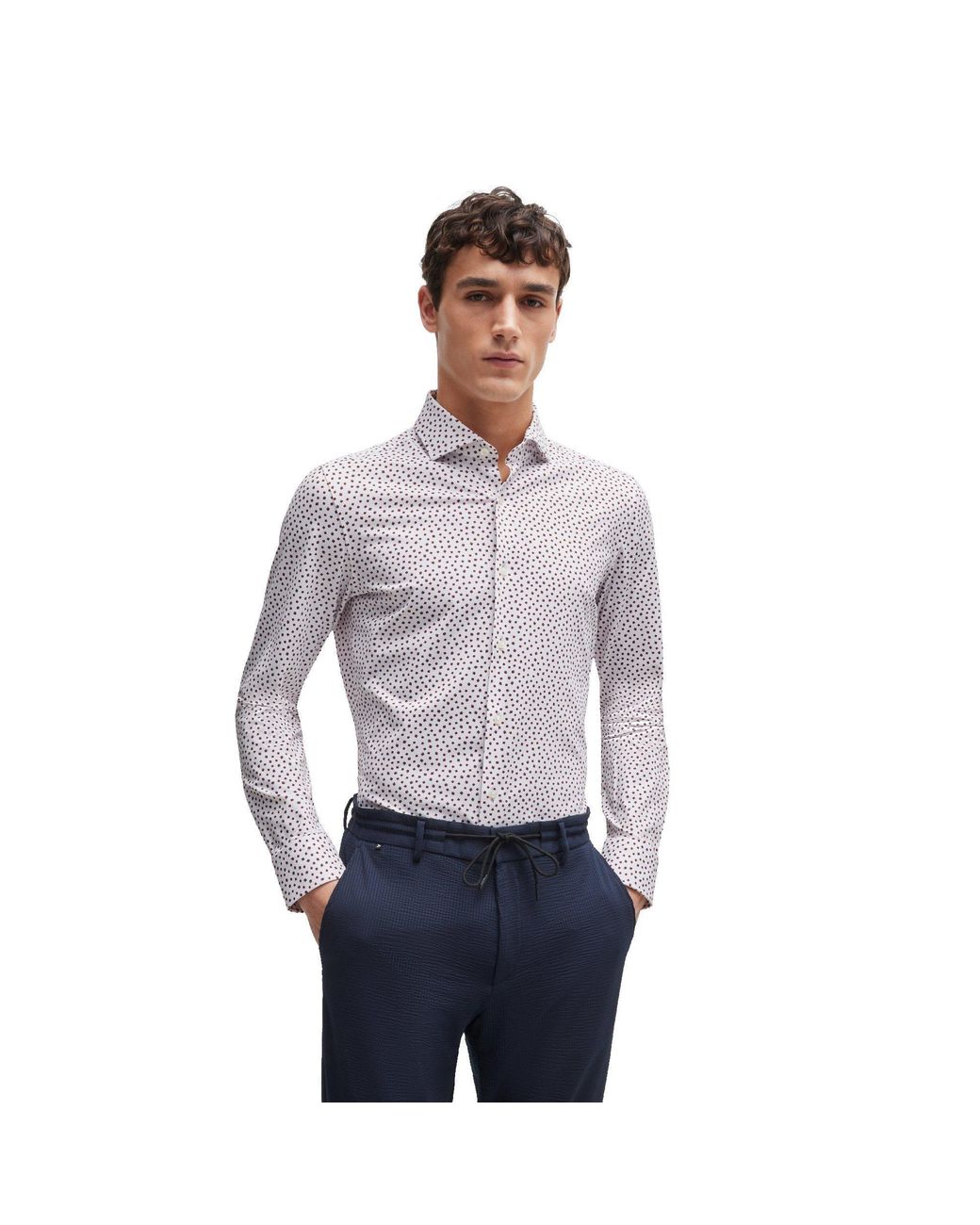 Boss Purple P Hank Spread Long Sleeve Oxford Shirt for men