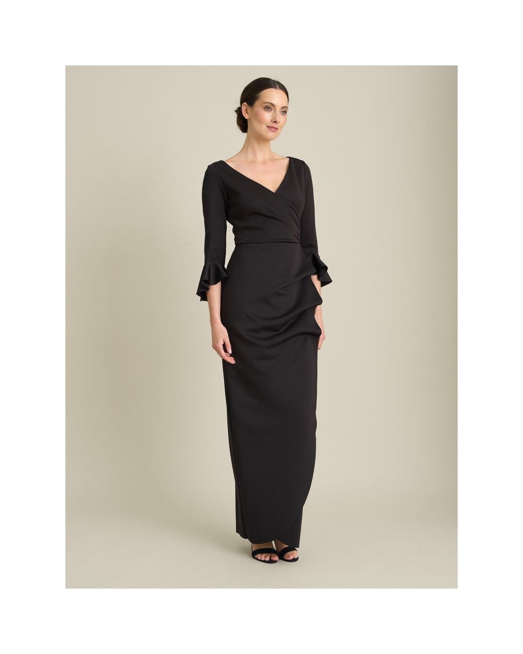 Gina Bacconi Black Uma Maxi Dress With Fluted Sleeves