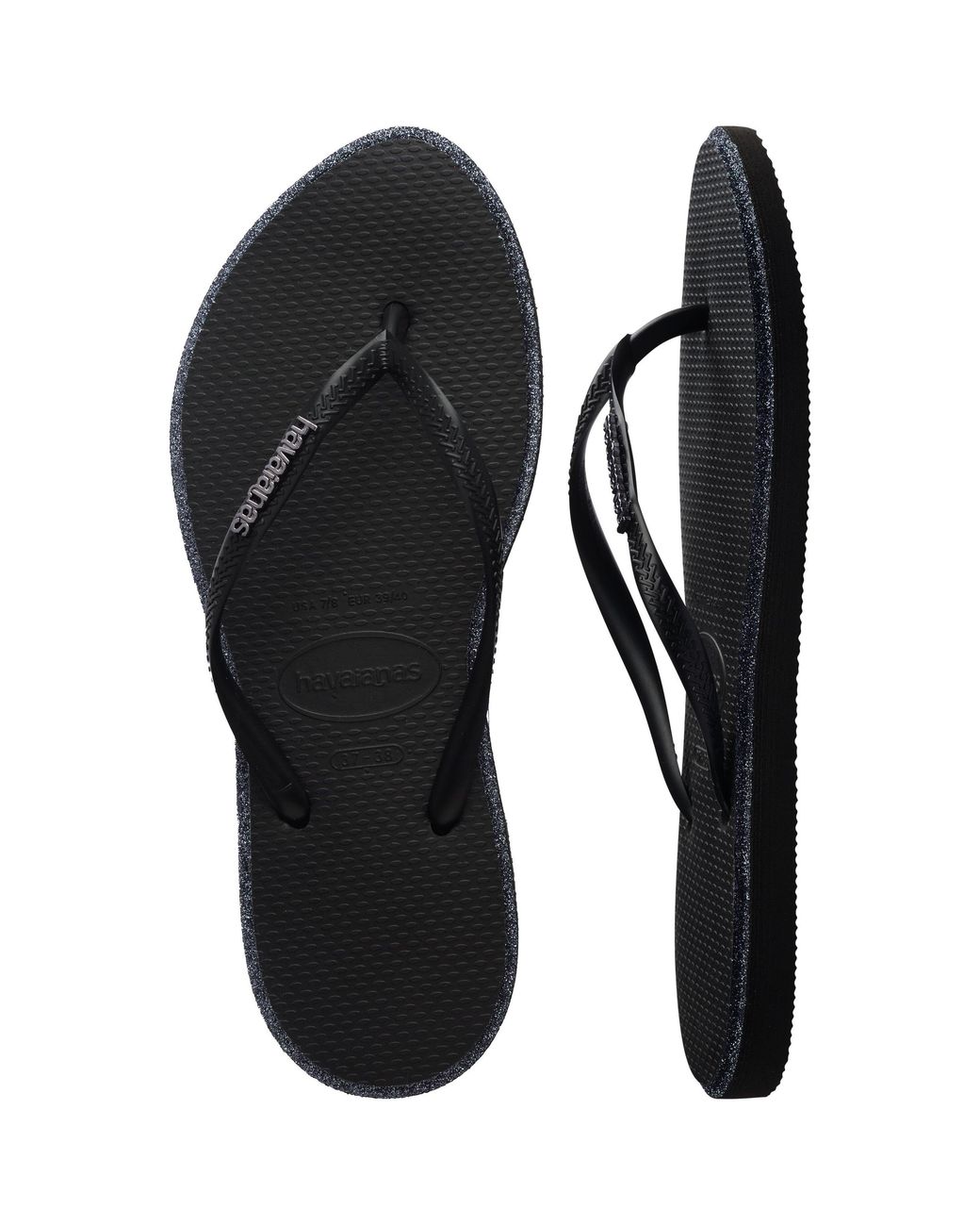 Havaianas Black Slim Point Glitter Flip Flops