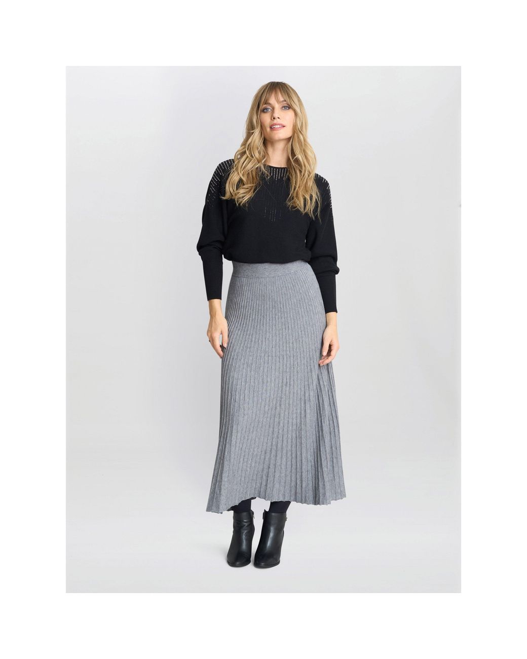 Gina Bacconi Gray Filomena Knitted A-Line Skirt