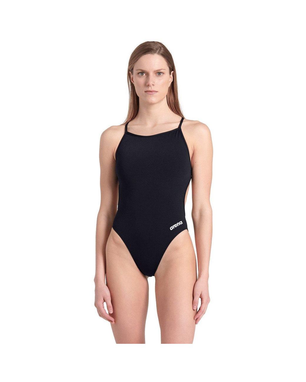 Arena Black Solid Lace Back Swimsuit