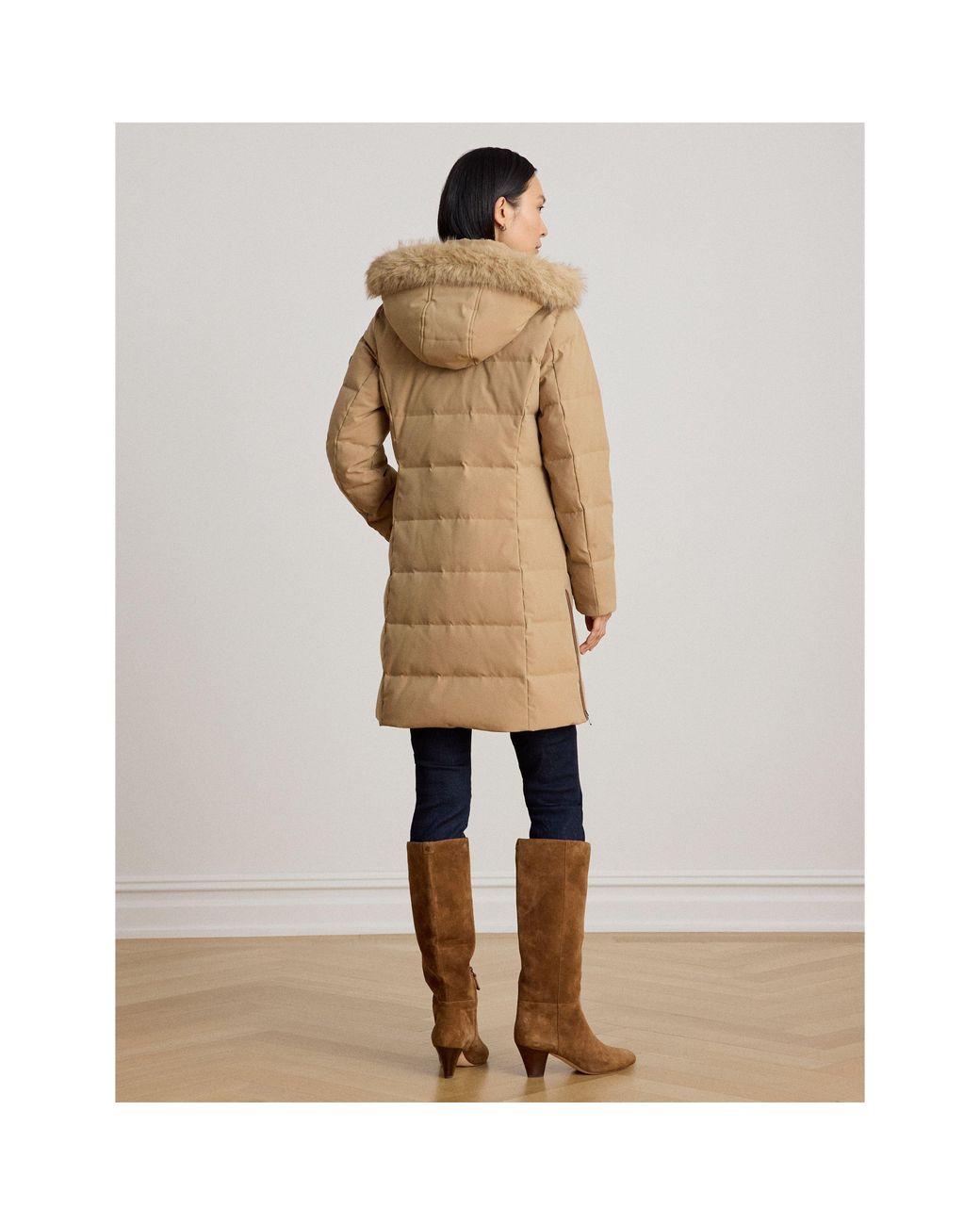 Ralph Lauren Natural Faux Fur Hood Medium Puffer Jacket