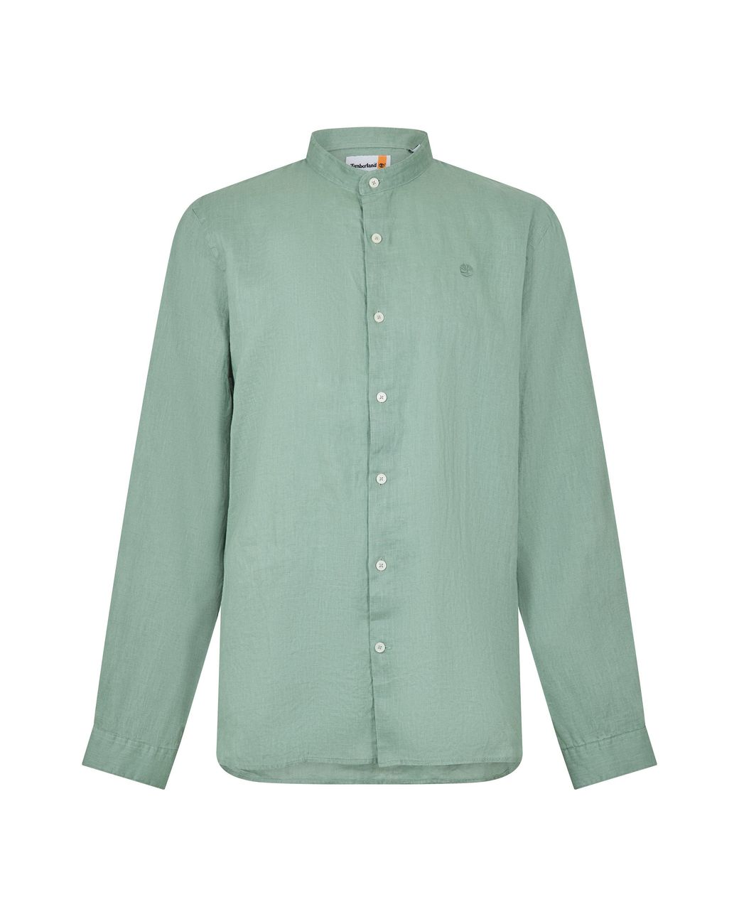 Timberland Green Linen Korean Collar Long Sleeve Oxford Shirt for men