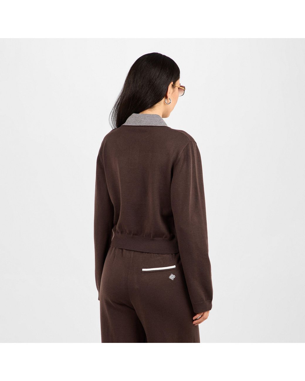 The Couture Club Brown Striped Collar Polo Shirt