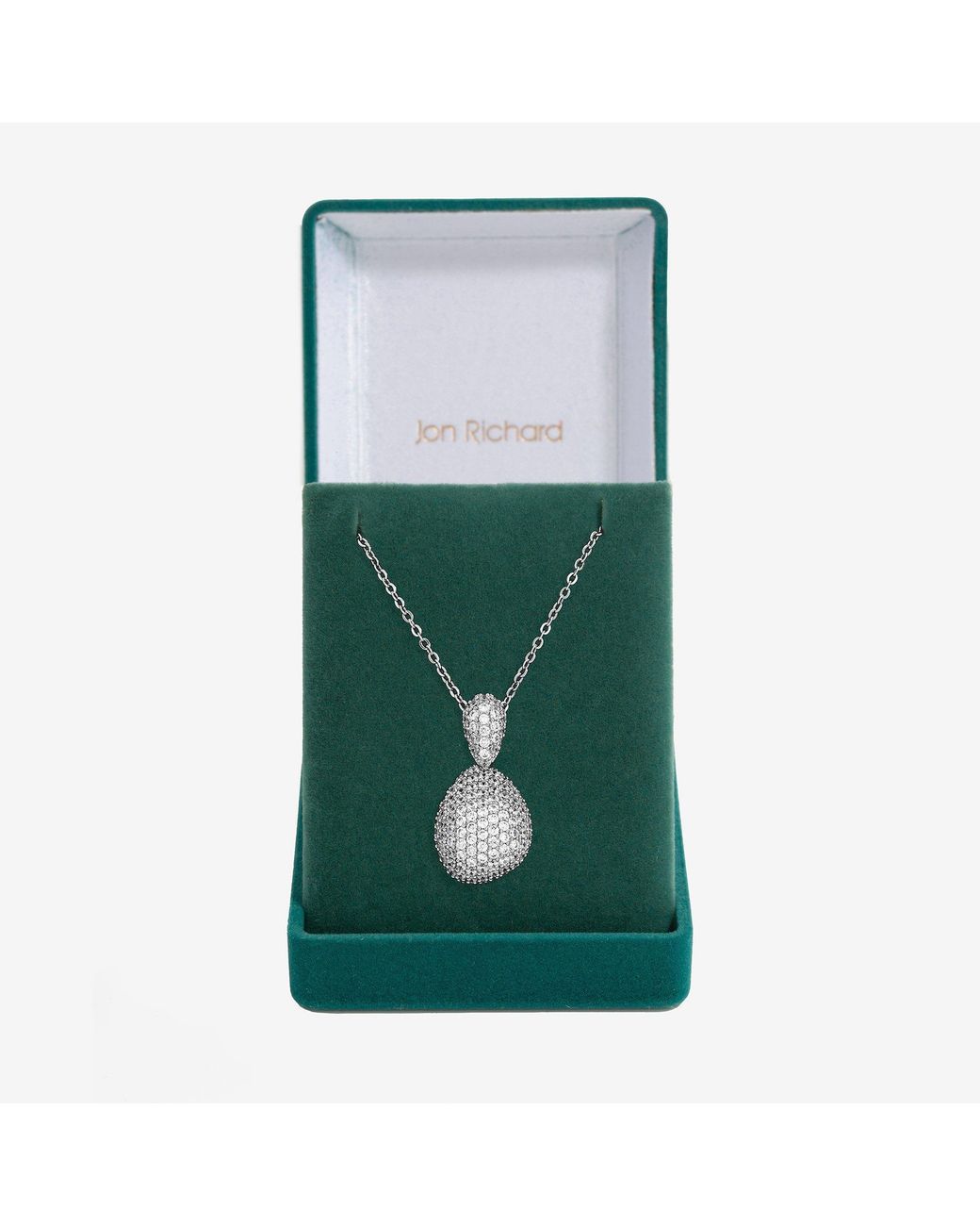 Jon Richard Green Rhodium Plated Cz Drop Dome Pendant