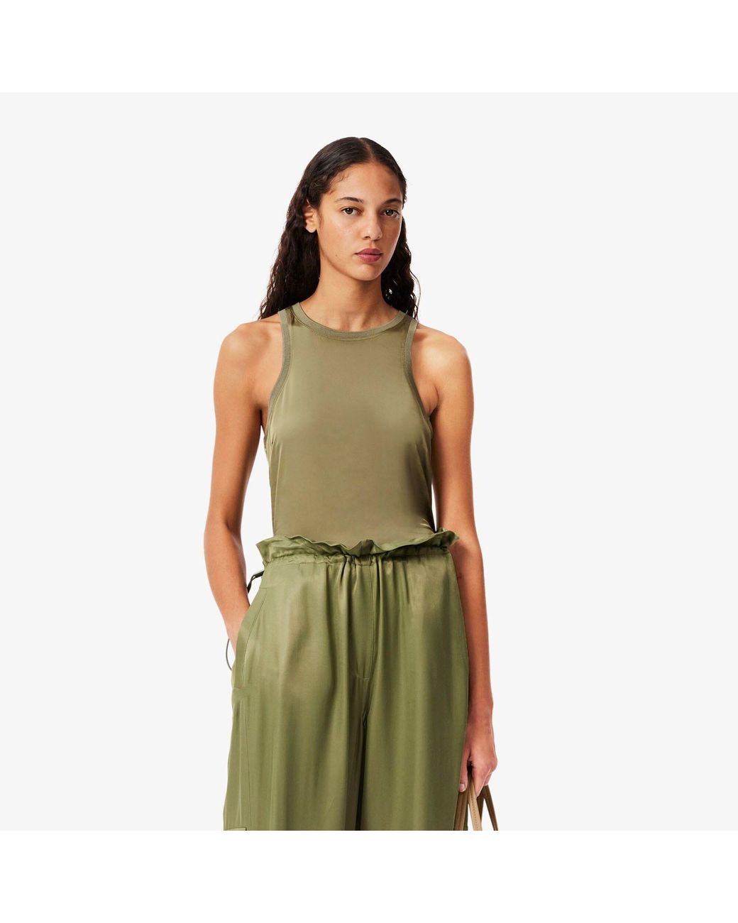 Lacoste Green Slim Fit Fluid Satin Tank Top
