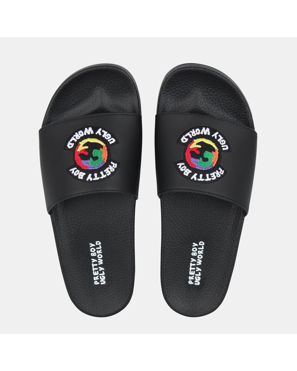 PRETTY BOY UGLY WORLD Black The World Sliders for men