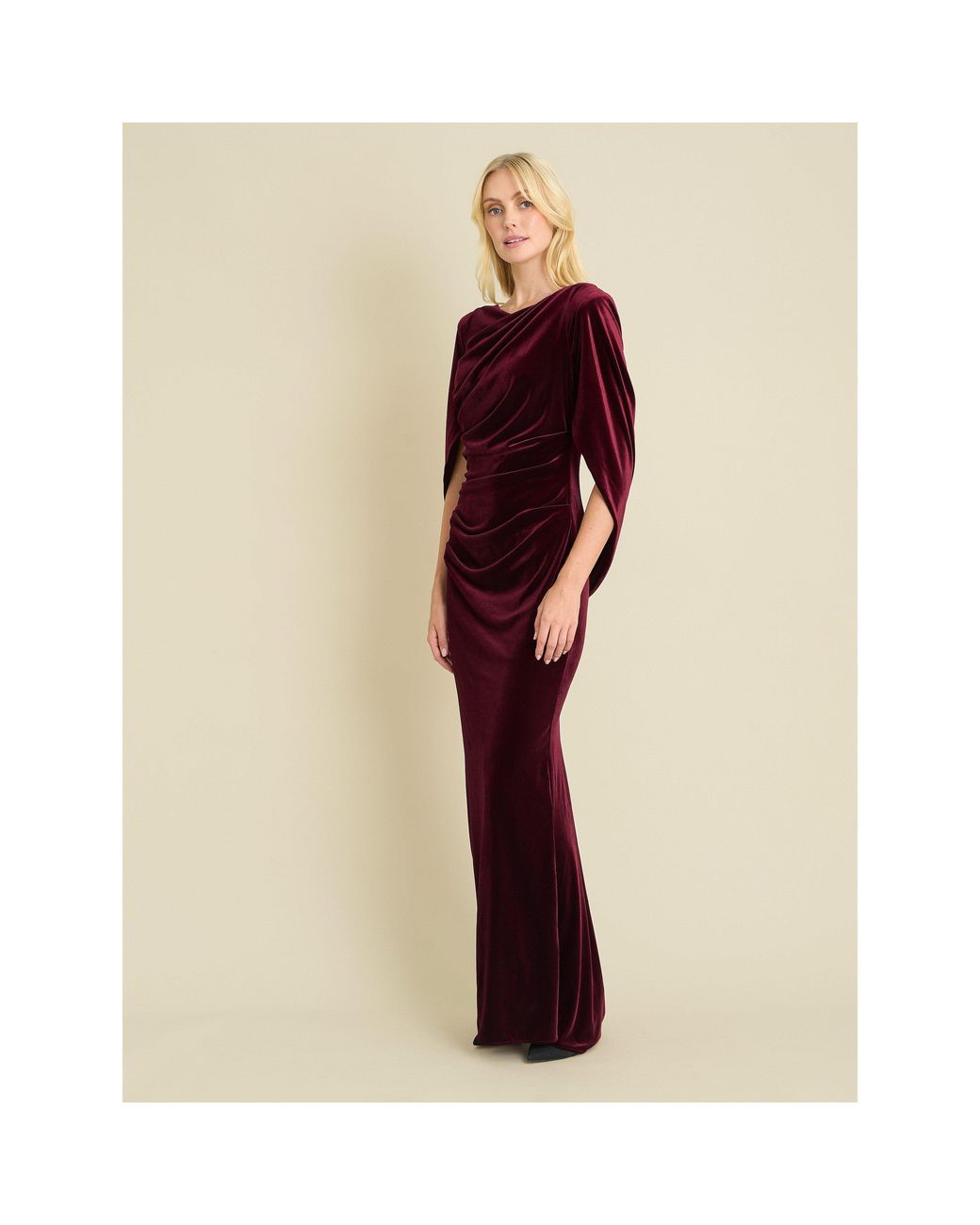 Gina Bacconi Red Shakira Velvet Maxi Dress With Back Piece