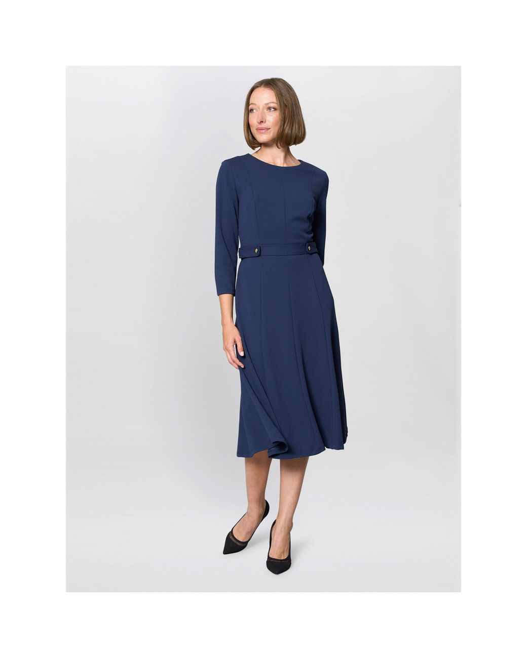 Gina Bacconi Blue Karon Long Sleeve Midi Dress